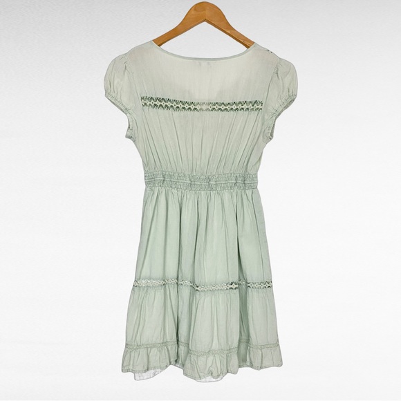 VINTAGE | Karla Design Pistachio Green Peasant Embellished Babydoll Boho Dress - Picture 4 of 10